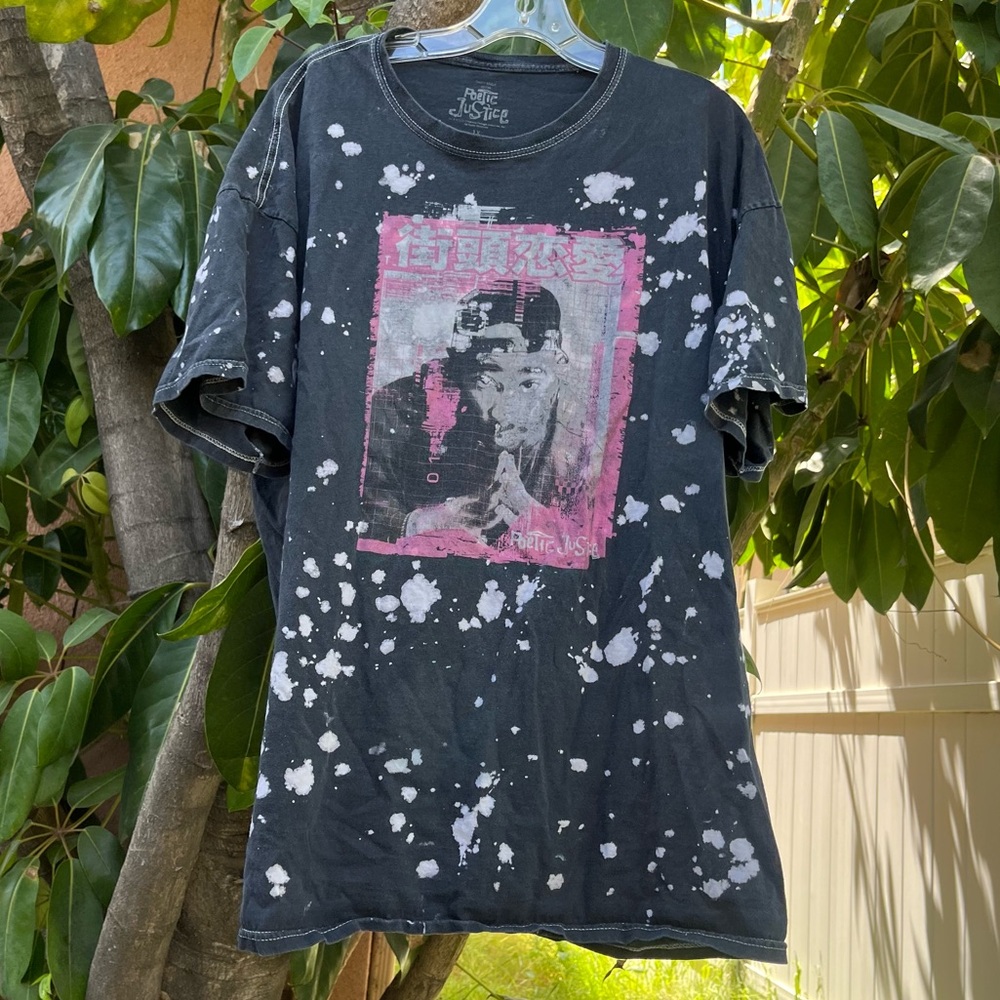 Poetic Justice Tupac Shakur Graphic Oversized T-Shirt with a Bleach SplattDesign